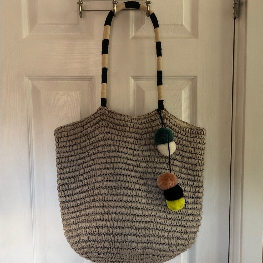 Crochet Pompom Tote Beach Bag